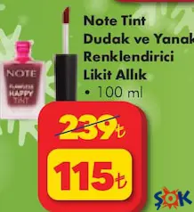 NOTE TİNT DUDAK VE YANAK RENKLENDİRİCİ LİKİT ALLIK 100 ML fiyat ve kampanya bilgisi